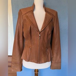 White House Black Market Carmel Tan Leather Jacket Size Small